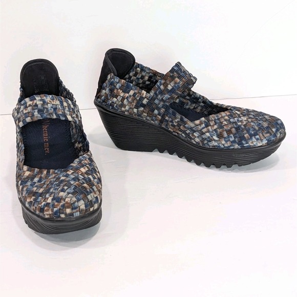 Bernie Mev Lulia Woven Mary Jane Wedge Pump Sz 38 (7) Platform Navy Camo Slip On - Picture 1 of 8